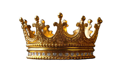 Golden Crown of Majesty: A close-up view of a majestic golden crown, adorned with intricate details and shimmering gemstones, exudes power, luxury, and heritage.