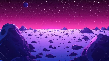 Obraz premium A purple and pink alien landscape with a moon in the sky.