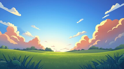 Obraz premium A Lush Green Field Under a Cloudy Summer Sky