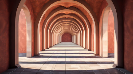 Abstract architectural background featuring an arched interior in a 3d render. Shadow Arch. Illustration