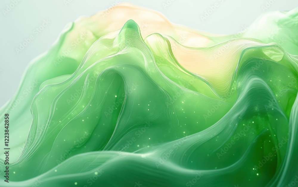 Poster elegant flowing green abstract design with translucent layers and soft lighting