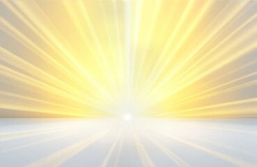 Radiant yellow light rays illuminate plain white surface. Warm sun rays create bright, positive atmosphere. Gentle light rays bring sense of harmony, serenity. Image evokes morning daybreak tranquil