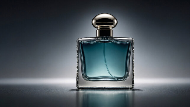 Beautifully crafted glass perfume bottle with soft bokeh lighting and minimalist luxurious design on a dark backdrop perfume commercial advertisement display