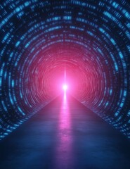 A futuristic tunnel with glowing lights, representing advanced technology and innovation.