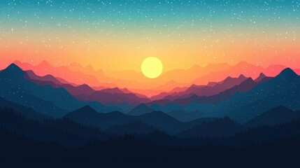 Obraz premium Silhouette of Mountains Against a Starry Sunset