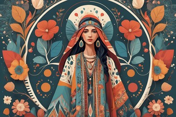 Minimaist Boho Floral Abstract with Oil Painting and Flat Design