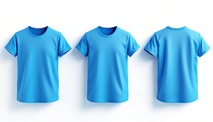 Three Views Of A Light Blue Short Sleeved T Shirt
