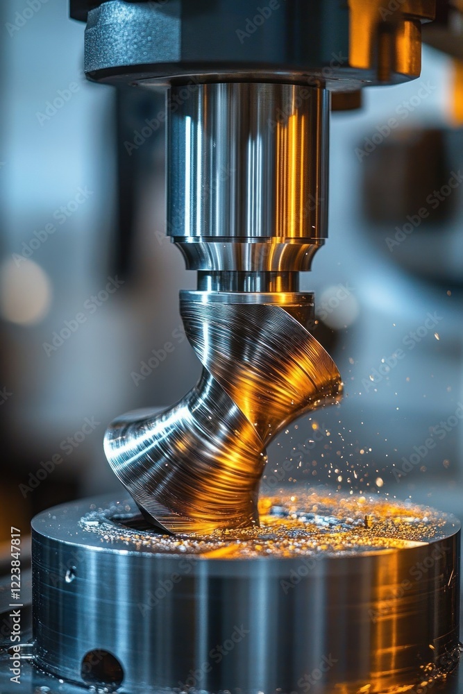 Poster precision cnc milling machine in action for aerospace metalworking components and titanium parts man