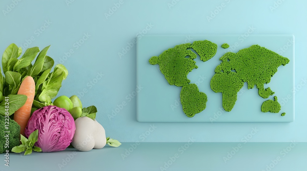 Aufkleber Symbolic World Vegetable Day Visual Highlighting a Stylish Informative Map Created with Fresh Produce to Promote Global Health and Nutrition Awareness  Ecological and Sustainable Design Concept