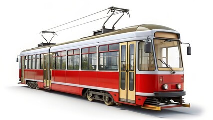 Vintage Red Tram on White Background