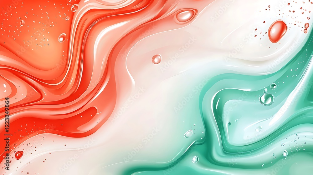 Poster colorful abstract swirl with fluid dynamics in red and green