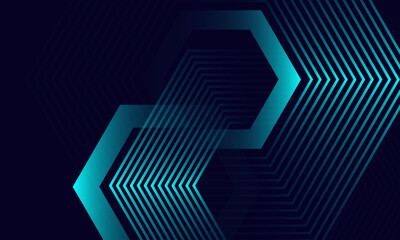 Abstract dark blue modern background with dynamic geometric overlapping hexagonal line shape.