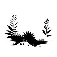 Serene Sunrise Landscape: Minimalist Black and White Nature Illustration