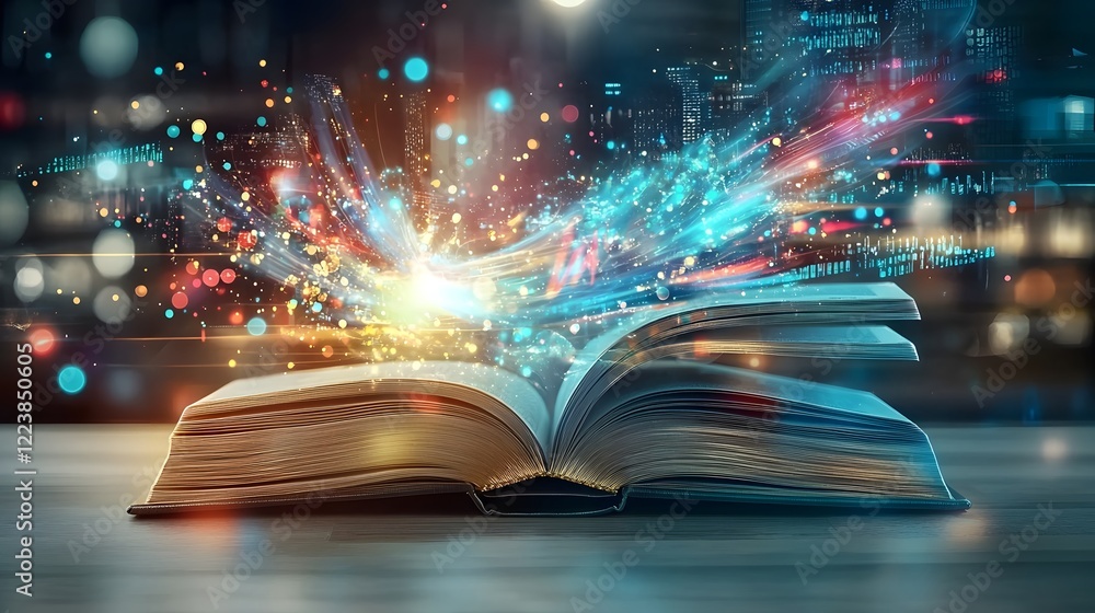 Aufkleber magical open book with glowing pages emitting a captivating light representing the power of learning