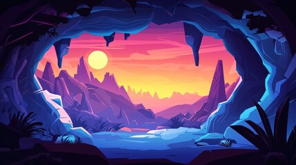 Fototapeta premium A View of a Mountainous Landscape Through a Cave Opening