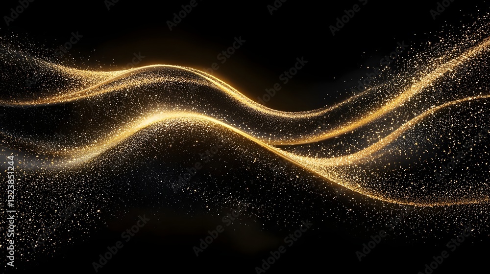 Poster Captivating abstract design featuring a radiant gold glitter wave spreading across a dark shimmering background