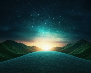 Breathtaking landscape with rolling hills under a starry sky at dawn, capturing the beauty of nature.
