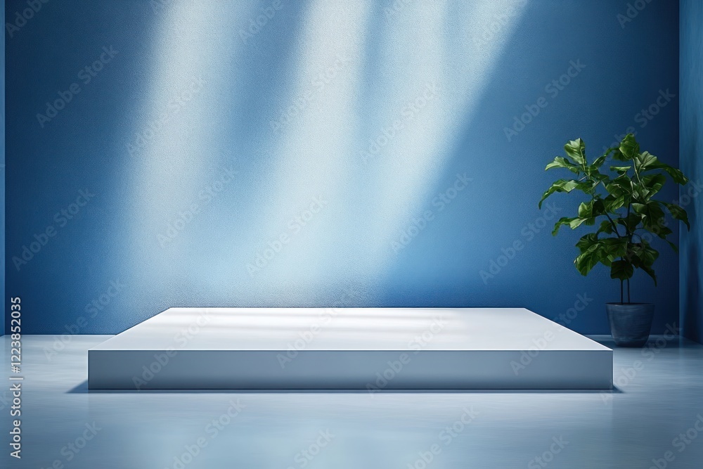 Poster minimalist floating platform with blue base for modern presentations and exhibitions 3d rendering