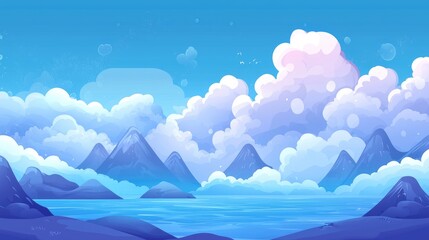 Serene Mountain Landscape with a Still Blue Lake and Fluffy White Clouds