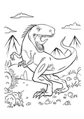 Dinosaur T-Rex Coloring Book Page Vector Illustration Art