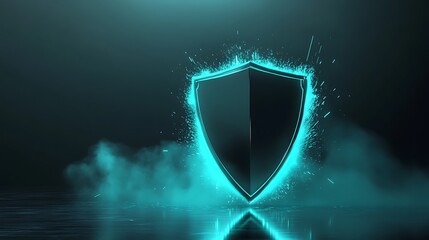 Glowing shield, digital security, dark background, concept art