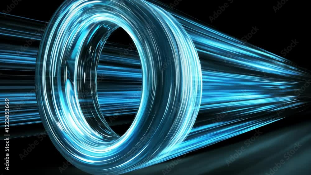 Poster vibrant blue light ring creating a dynamic motion effect in a dark space