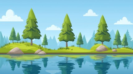 Tranquil Forest Landscape with Reflections on a Still Lake