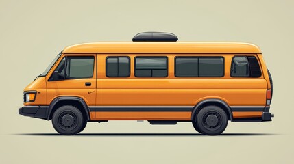 A Brightly Colored Old-Style School Bus with a Retro Design and Rounded Windows Depicted in Side Profile Against a Plain Background