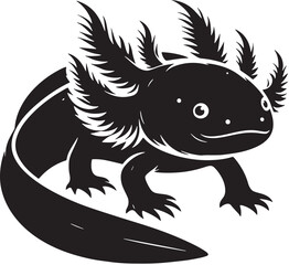 Black Color Axolotl Silhouette Vector Illustration design, Solid White Background