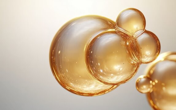 Translucent Golden Bubbles Background in Soft Lighting for Skincare and Beauty