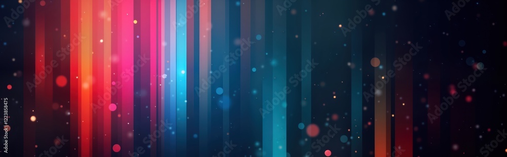 Poster colorful vertical stripes create vibrant abstract background. softly blurred circles, specks add dep
