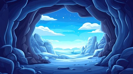 A View From Inside a Cave Opening at Night