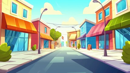 Obraz premium A Cartoon View of a Colorful Street with Shops
