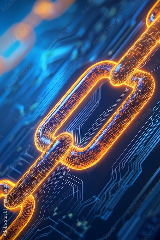 Poster futuristic digital chain link on computer circuit background