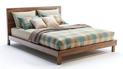 Modern Walnut Wooden Bed with Bedding