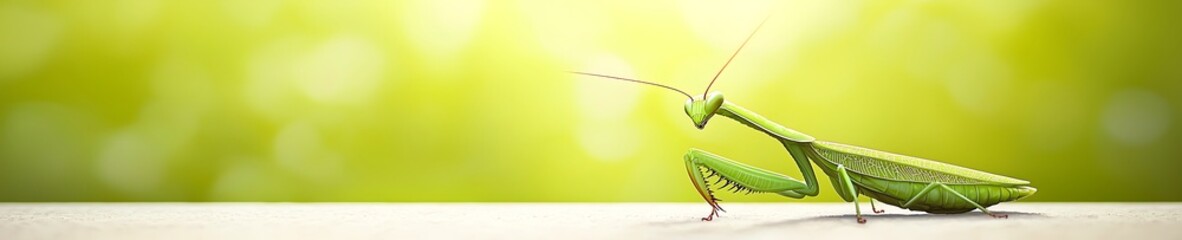 Green Praying Mantis on a Soft Background