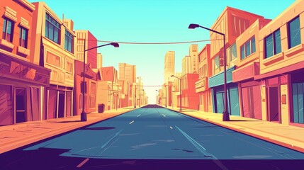 Obraz premium A deserted street lined with tall buildings and storefront windows