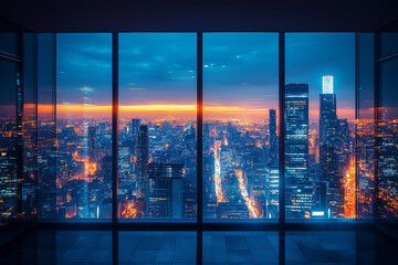 A High-Rise City Apartment with a Clear View of the Skyline, Offering Unobstructed Views of Urban Beauty