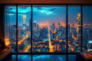 A High-Rise City Apartment with a Clear View of the City, Offering a Sophisticated and Spacious Urban Living Experience