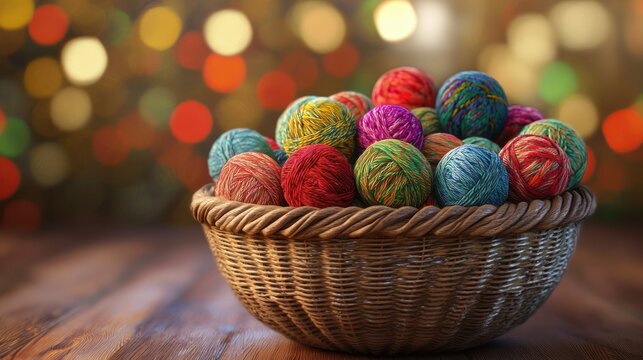 Colorful Yarn Balls in a Rustic Basket - Powered by Adobe