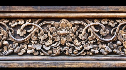 Intricate wood carving floral design, Asian temple detail, background texture, home decor