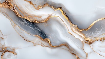 Luxurious white marble texture with golden veins, creating a seamless and elegant abstract pattern.