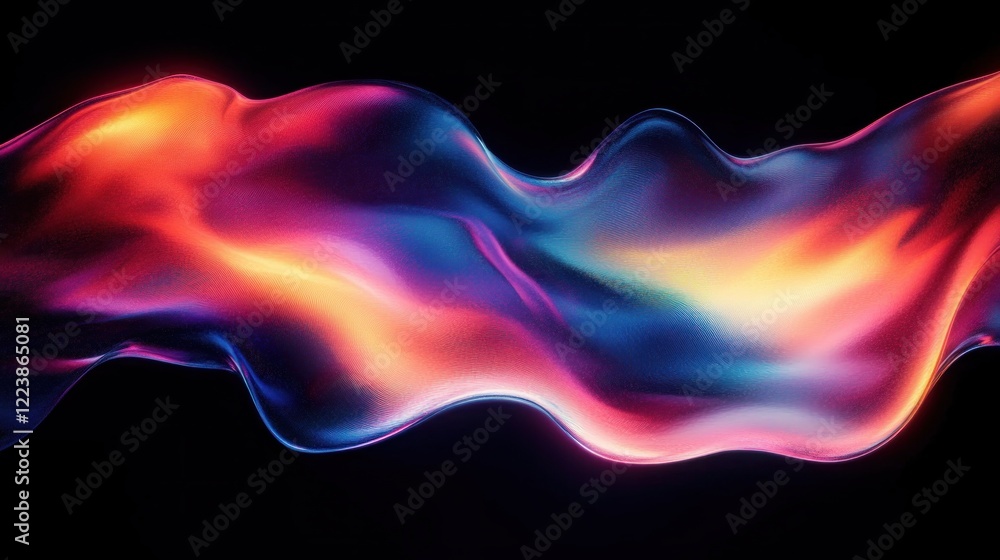 Aufkleber abstract vibrant wave flowing in dark void with neon colors smooth gradient fluid art design