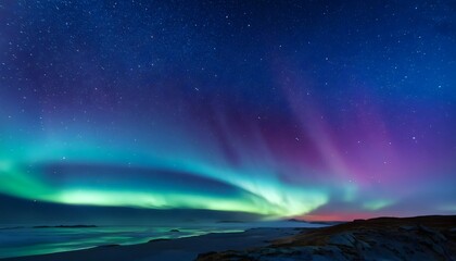 Сosmic aurora stretching across the sky. Magical Northern lights landscape background