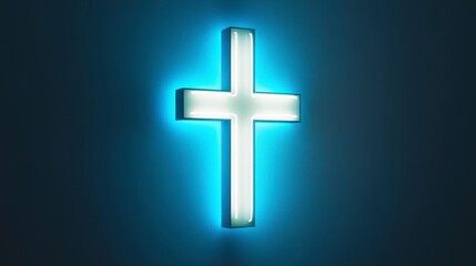 Obraz premium Illuminated Neon Cross Glowing Religious Symbol Christian Faith Spiritual Light Wall Decor