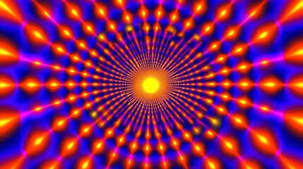 Vibrant Abstract Tunnel of Light Psychedelic Radial Design with Bright Orange and Blue Hues