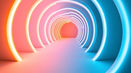 Fototapeta premium Abstract Neon Tunnel Corridor Pink and Blue Circular Lights Futuristic Architecture Background