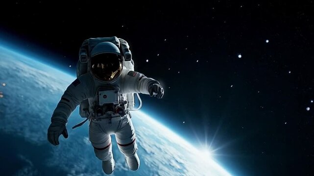 Astronaut embarking on a spacewalk against the vast, deep black backdrop of outer space