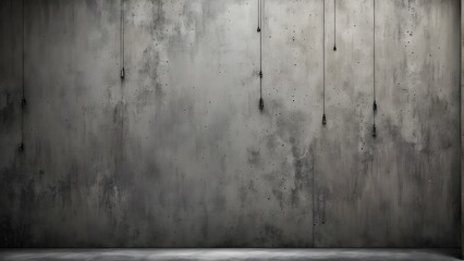 Fototapeta premium Dark grey concrete wall background with hanging pendant lights, ideal for industrial or minimalist design.