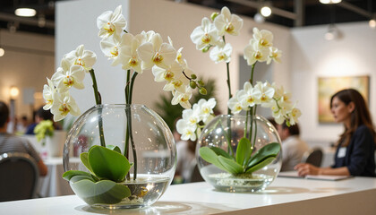 Plakat Elegant orchids in glass vases at a modern event setting, Orchid display